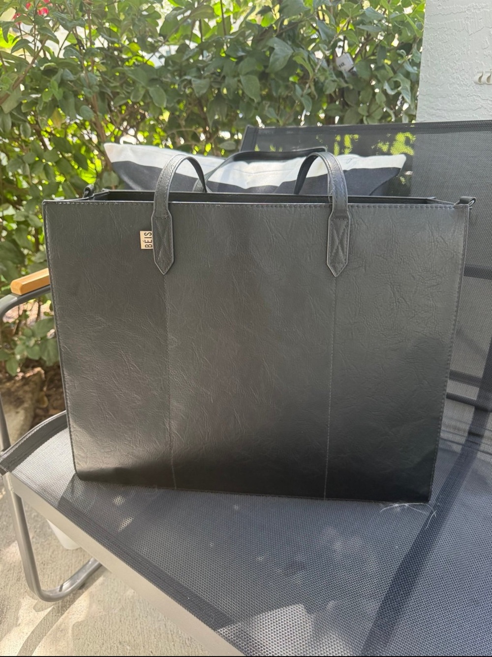 Black Beis Large Leather Tote Bag
